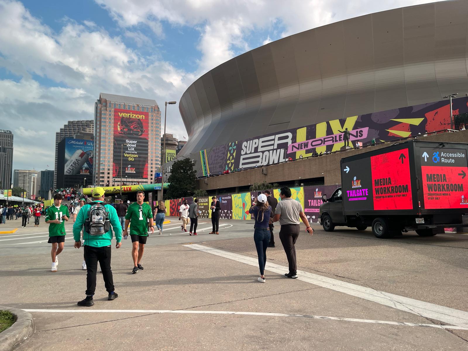 Mobile LED billboard truck at Super Bowl event featuring high-impact digital outdoor advertising display